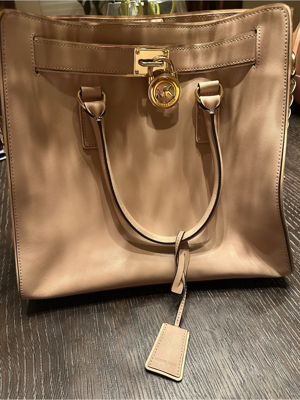 Michael Kors Taupe Leather Tote with Gold Accent Hardware